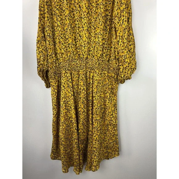 by Anthropologie Marigold Midi Dress Smocked V-Neck Gold Women's Plus Size 3X - Picture 6 of 14